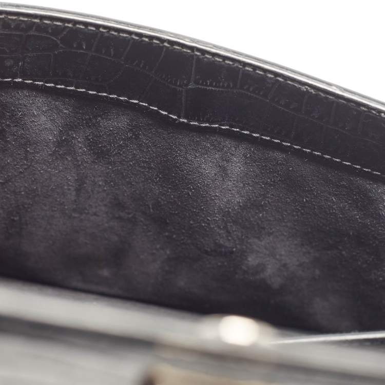 Pre Owned Saint Laurent Black Croc Embossed Leather Medium Sunset Shoulder Bag