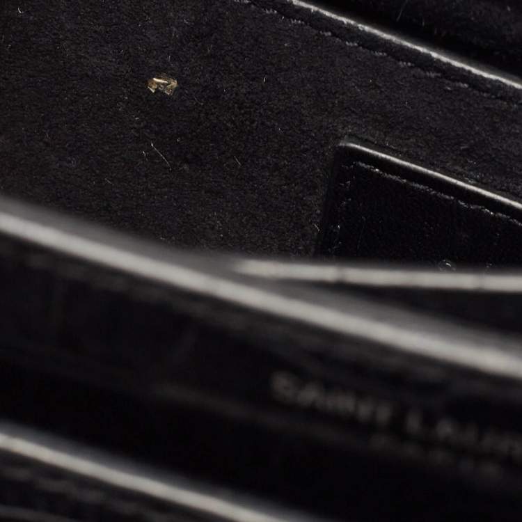 Pre Owned Saint Laurent Black Croc Embossed Leather Medium Sunset Shoulder Bag