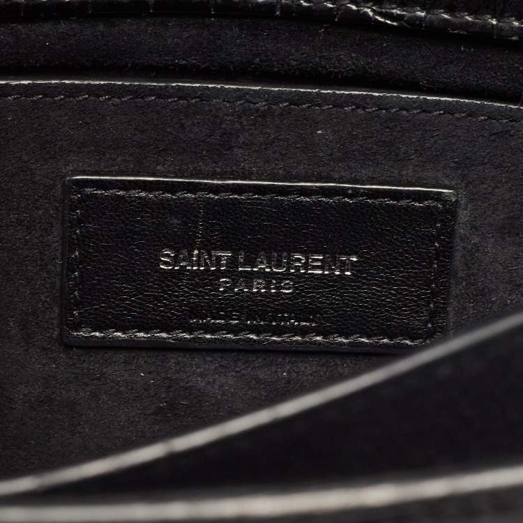 Pre Owned Saint Laurent Black Croc Embossed Leather Medium Sunset Shoulder Bag
