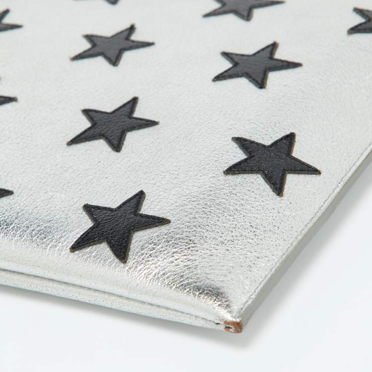 مملوكة مسبقًا Saint Laurent Silver Star Leather Zip Pouch 