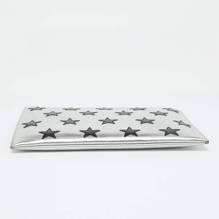 مملوكة مسبقًا Saint Laurent Silver Star Leather Zip Pouch 