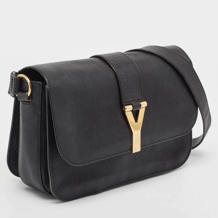 Pre Owned Saint Laurent Black Leather Ligne Y Crossbody Bag