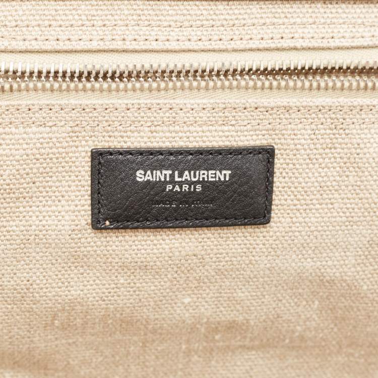 Pre Owned Saint Laurent Off White/Beige Canvas and Leather Rive Gauche Tote
