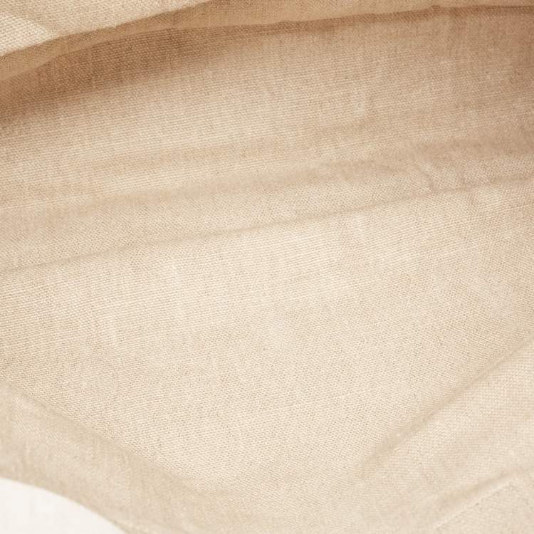 Pre Owned Saint Laurent Off White/Beige Canvas and Leather Rive Gauche Tote