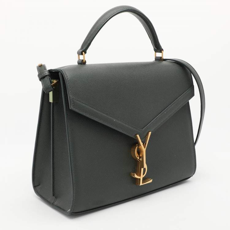 Pre Owned Saint Laurent Green Leather Cassandra Top Handle Bag