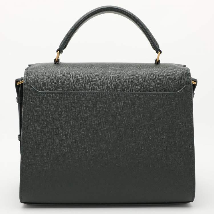 Pre Owned Saint Laurent Green Leather Cassandra Top Handle Bag