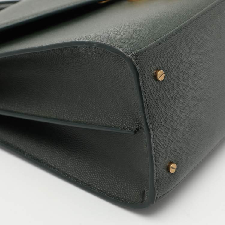 Pre Owned Saint Laurent Green Leather Cassandra Top Handle Bag