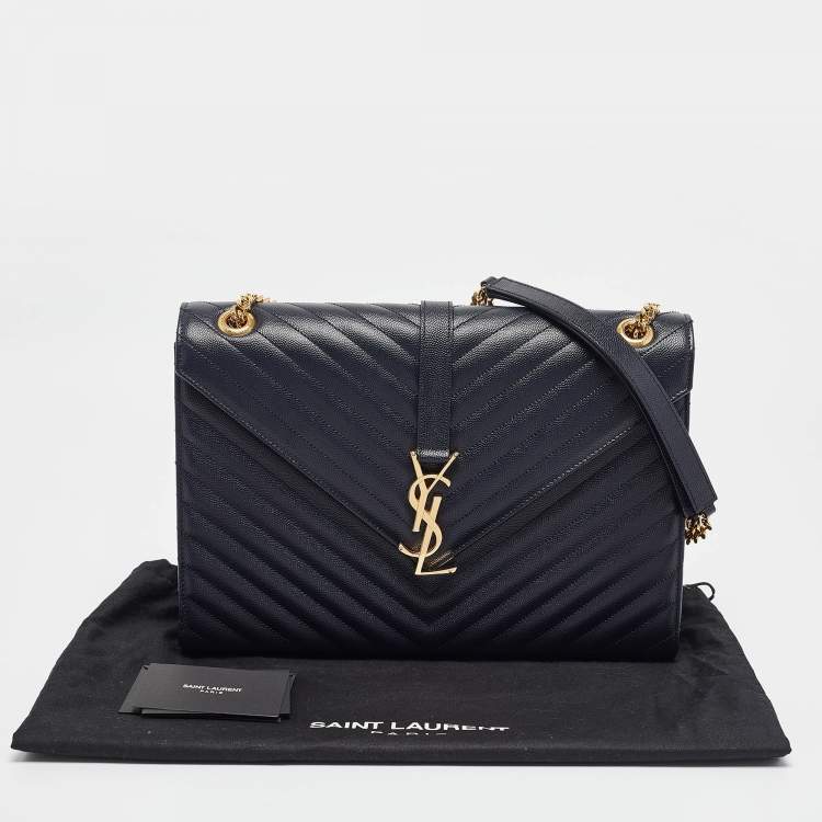 مملوكة مسبقًا Saint Laurent Navy Blue Matelassé Leather Large Monogram Shoulder Bag