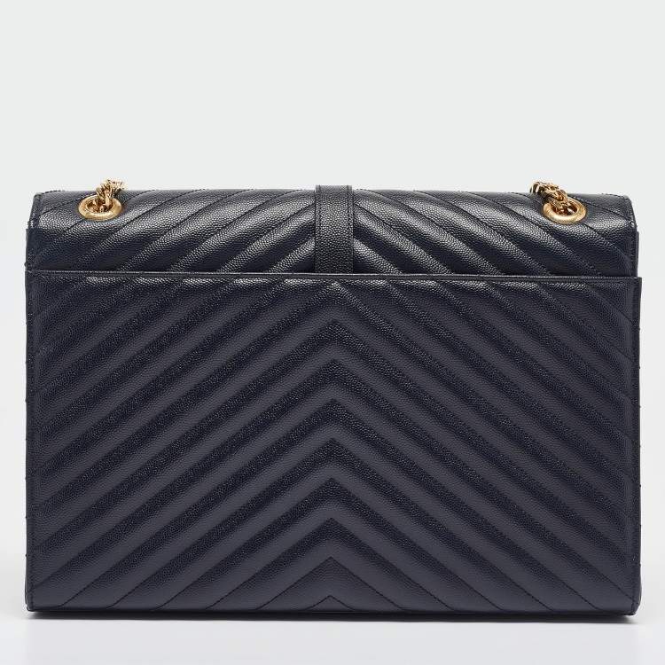 مملوكة مسبقًا Saint Laurent Navy Blue Matelassé Leather Large Monogram Shoulder Bag