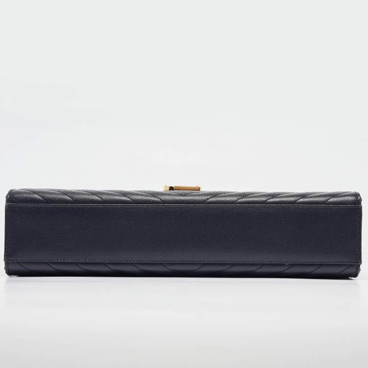 مملوكة مسبقًا Saint Laurent Navy Blue Matelassé Leather Large Monogram Shoulder Bag