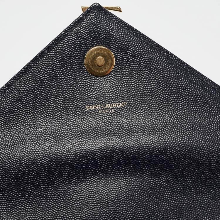 مملوكة مسبقًا Saint Laurent Navy Blue Matelassé Leather Large Monogram Shoulder Bag