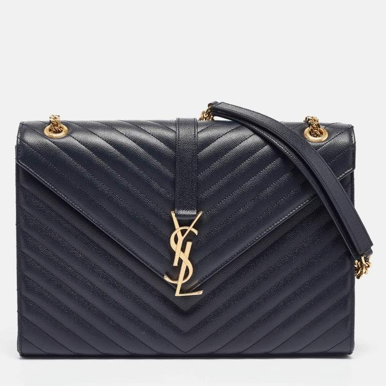 مملوكة مسبقًا Saint Laurent Navy Blue Matelassé Leather Large Monogram Shoulder Bag