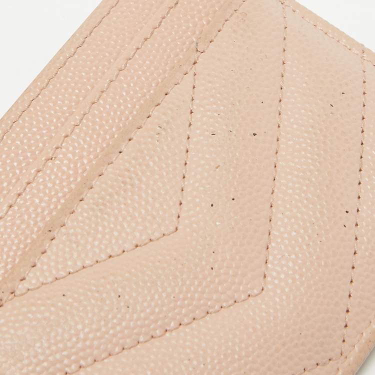 Pre Owned Saint Laurent Pink Matelassé Leather Monogram Card Holder