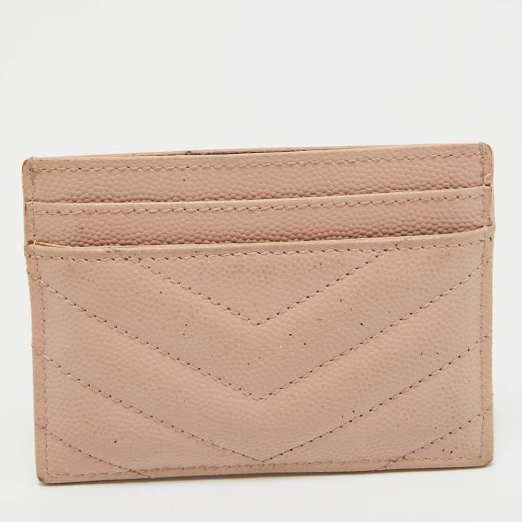 Pre Owned Saint Laurent Pink Matelassé Leather Monogram Card Holder