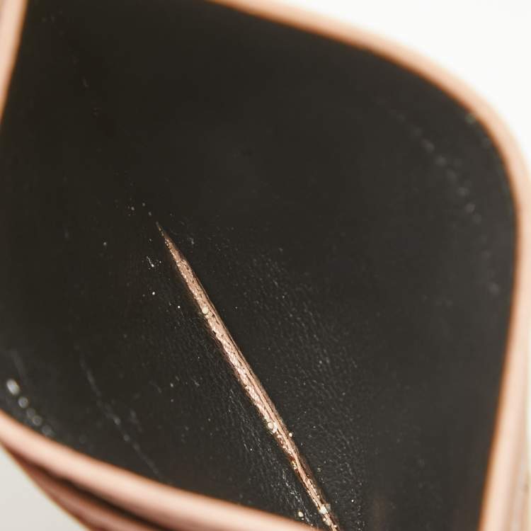 Pre Owned Saint Laurent Pink Matelassé Leather Monogram Card Holder