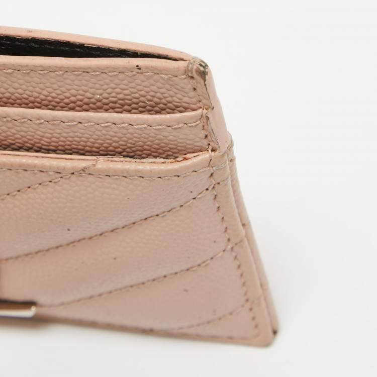 Pre Owned Saint Laurent Pink Matelassé Leather Monogram Card Holder