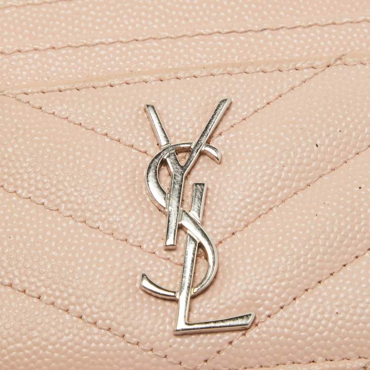 Pre Owned Saint Laurent Pink Matelassé Leather Monogram Card Holder