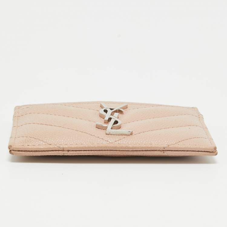 Pre Owned Saint Laurent Pink Matelassé Leather Monogram Card Holder