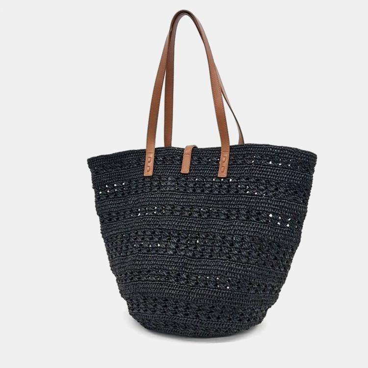 Pre Owned Saint Laurent Crochet Raffia Panier Bag Medium