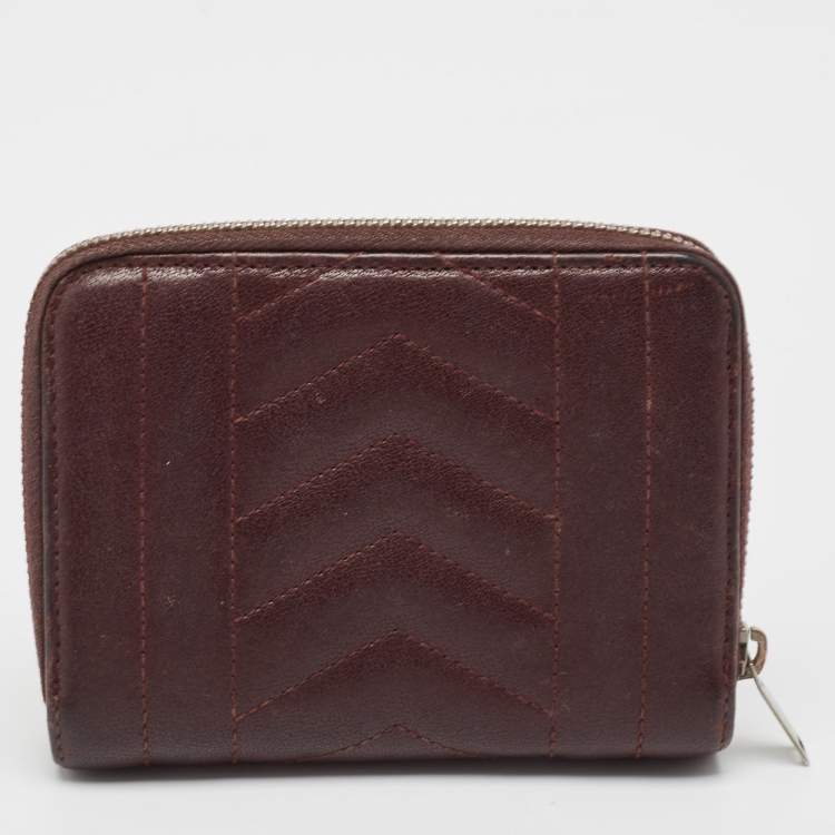 Pre Owned Saint Laurent Burgundy Leather Monogram Zip Around Wallet