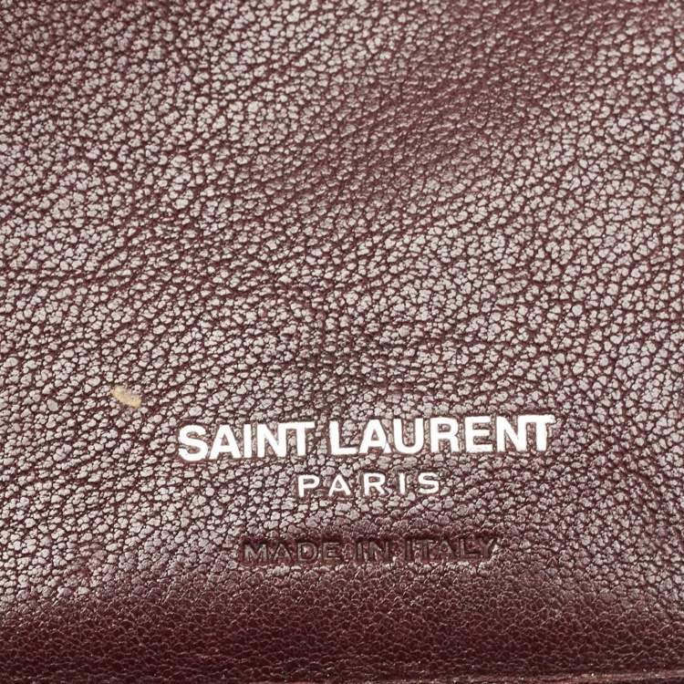 Pre Owned Saint Laurent Burgundy Leather Monogram Zip Around Wallet