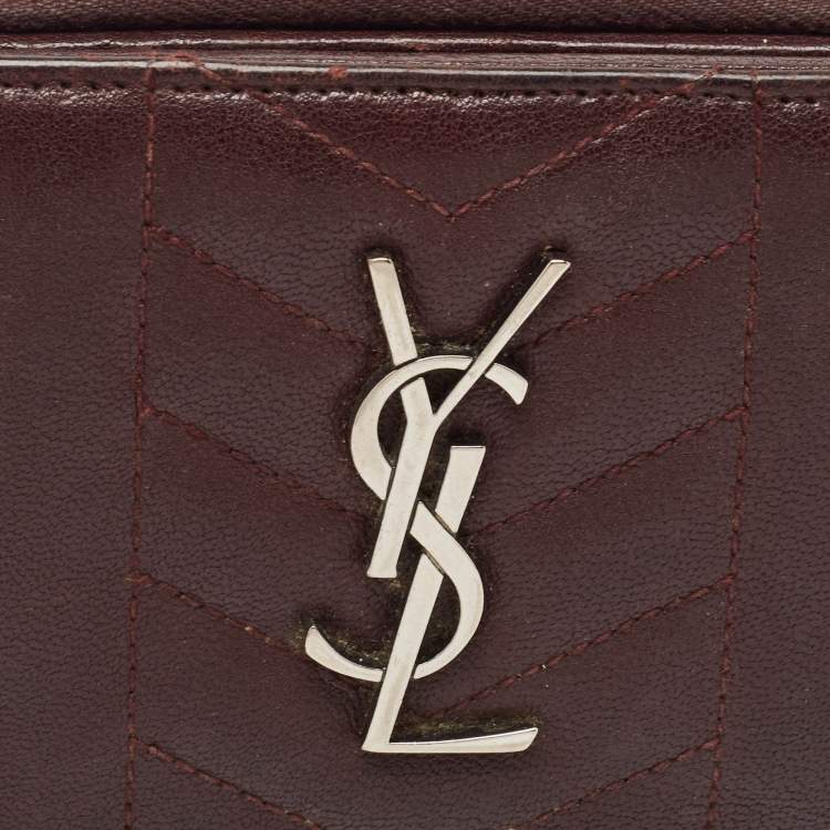Pre Owned Saint Laurent Burgundy Leather Monogram Zip Around Wallet