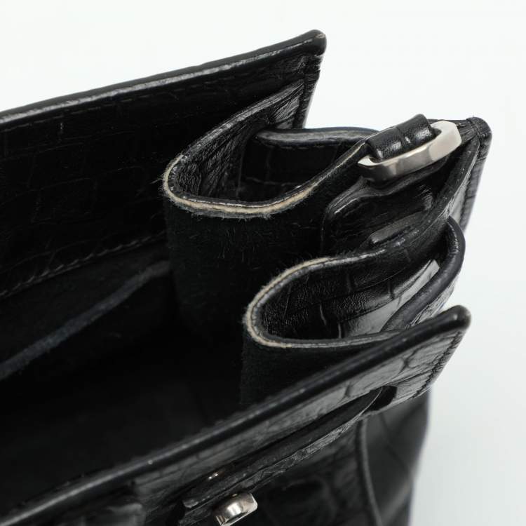 Pre Owned Saint Laurent Black Croc Embossed Leather Nano Classic Sac De Jour Tote