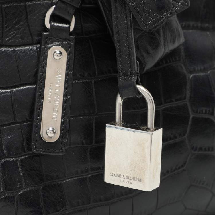 Pre Owned Saint Laurent Black Croc Embossed Leather Nano Classic Sac De Jour Tote