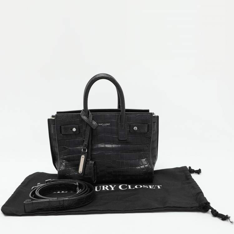 Pre Owned Saint Laurent Black Croc Embossed Leather Nano Classic Sac De Jour Tote