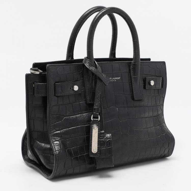 Pre Owned Saint Laurent Black Croc Embossed Leather Nano Classic Sac De Jour Tote
