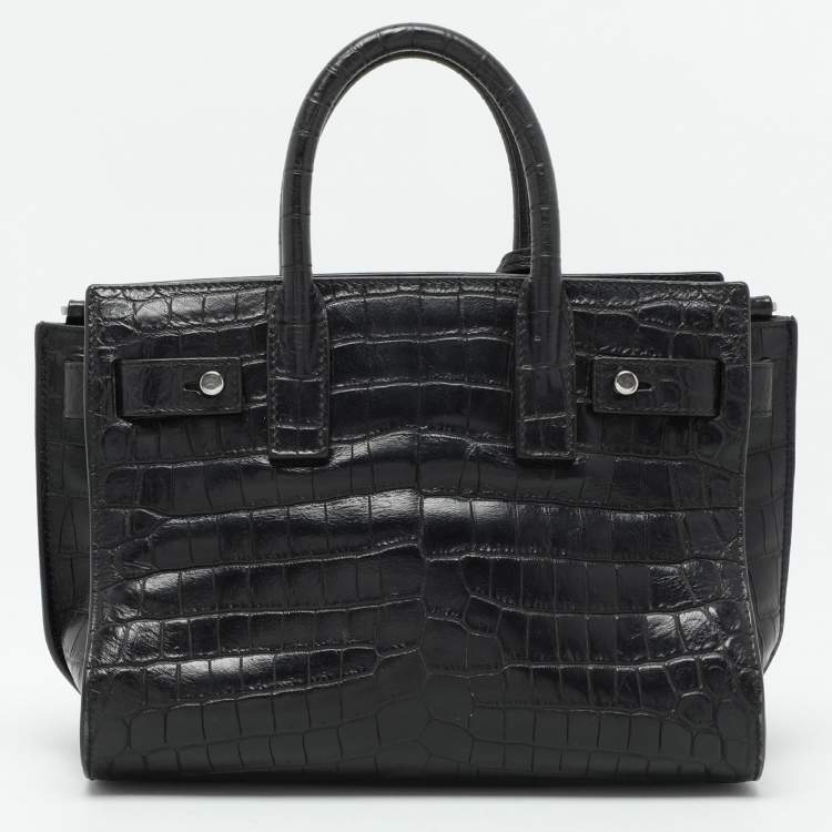 Pre Owned Saint Laurent Black Croc Embossed Leather Nano Classic Sac De Jour Tote