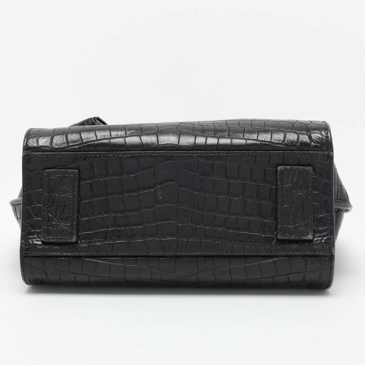 Pre Owned Saint Laurent Black Croc Embossed Leather Nano Classic Sac De Jour Tote