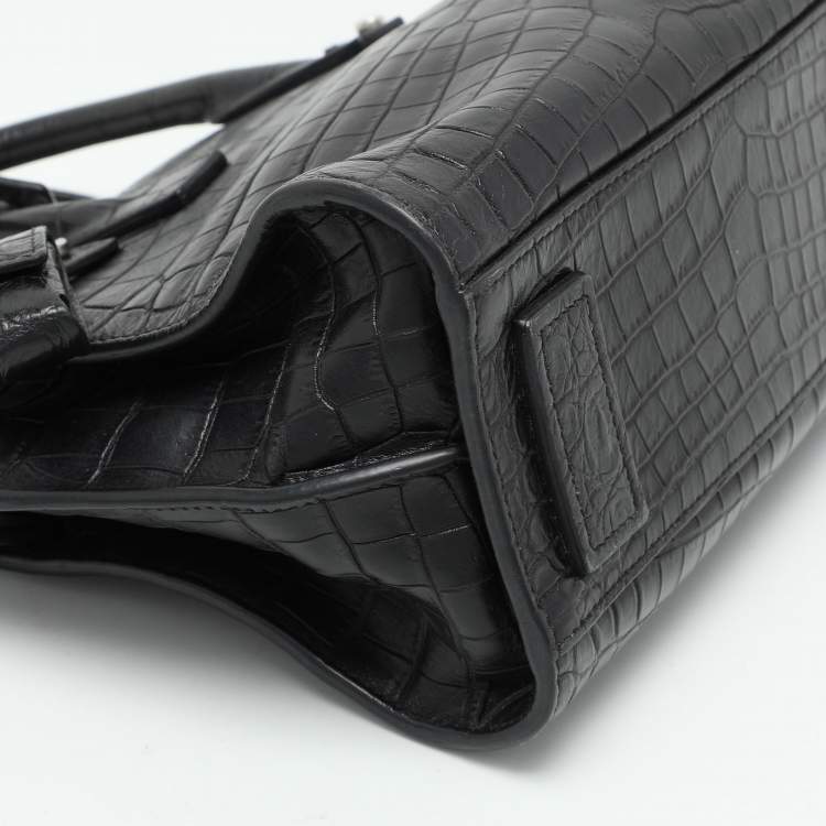 Pre Owned Saint Laurent Black Croc Embossed Leather Nano Classic Sac De Jour Tote