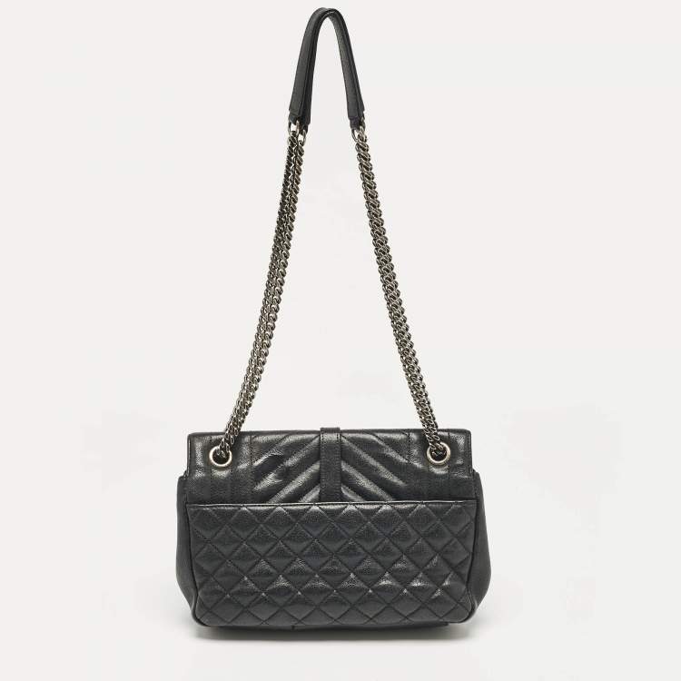 Pre Owned Saint Laurent Black Mixed Quilted Leather Small Envelope Shoulder Bag