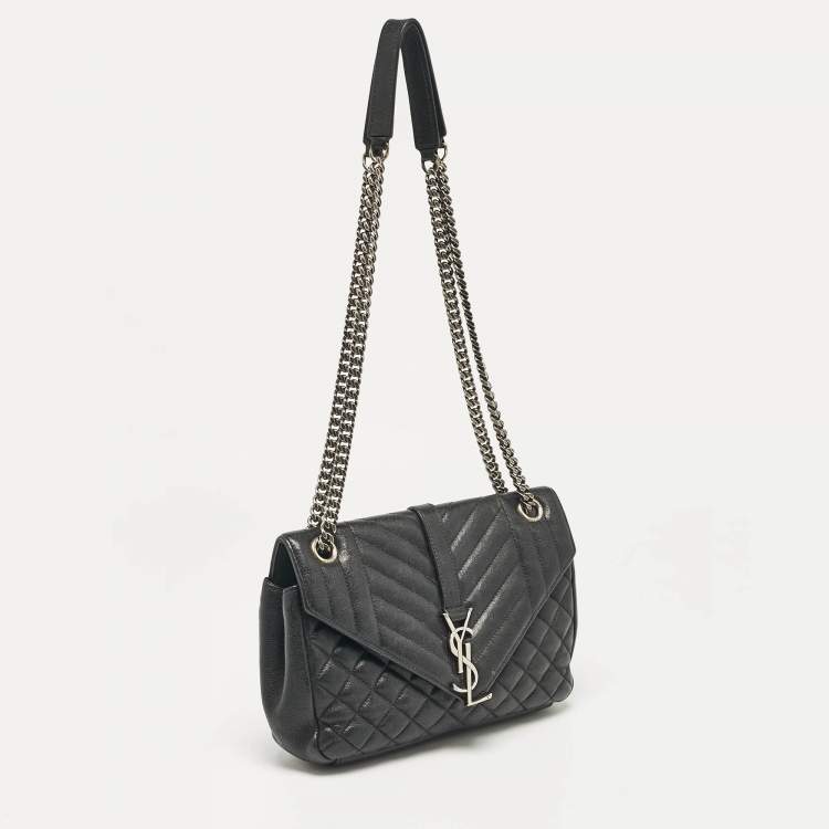 Pre Owned Saint Laurent Black Mixed Quilted Leather Small Envelope Shoulder Bag