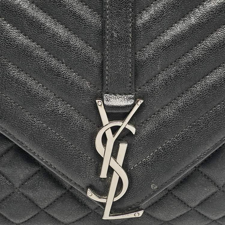 Pre Owned Saint Laurent Black Mixed Quilted Leather Small Envelope Shoulder Bag
