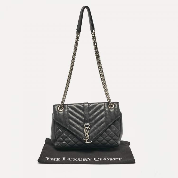 Pre Owned Saint Laurent Black Mixed Quilted Leather Small Envelope Shoulder Bag