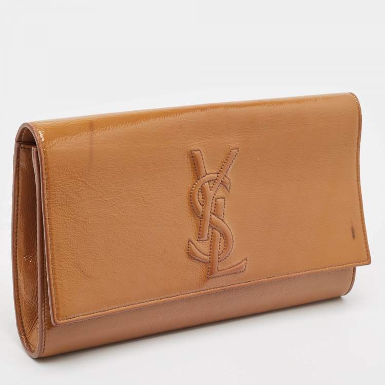 Pre Owned Saint Laurent Beige Patent Leather Belle De Jour Clutch