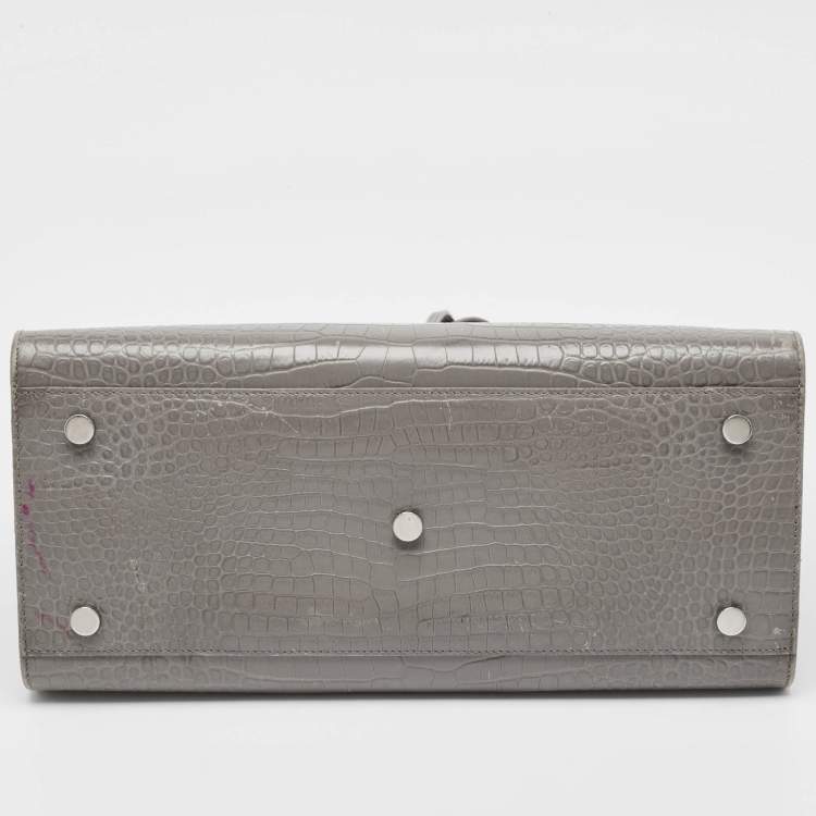 Pre Owned Saint Laurent Grey Croc Embossed Leather Small Classic Sac De Jour Tote