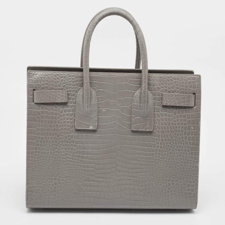 Pre Owned Saint Laurent Grey Croc Embossed Leather Small Classic Sac De Jour Tote