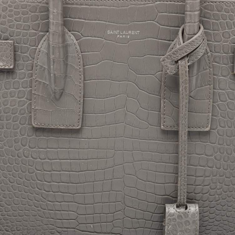Pre Owned Saint Laurent Grey Croc Embossed Leather Small Classic Sac De Jour Tote