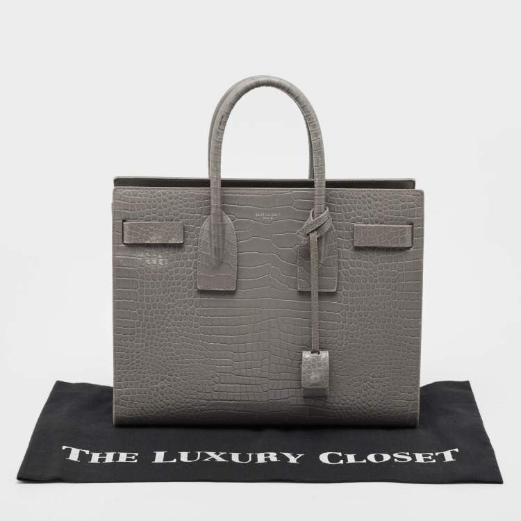 Pre Owned Saint Laurent Grey Croc Embossed Leather Small Classic Sac De Jour Tote