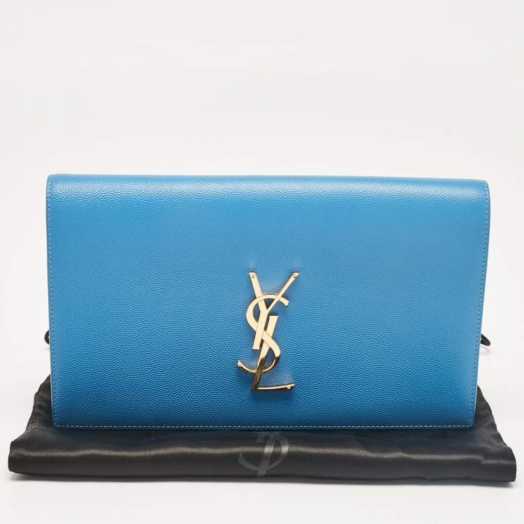 مملوكة مسبقًا Saint Laurent Light Blue Leather Monogram Kate Clutch