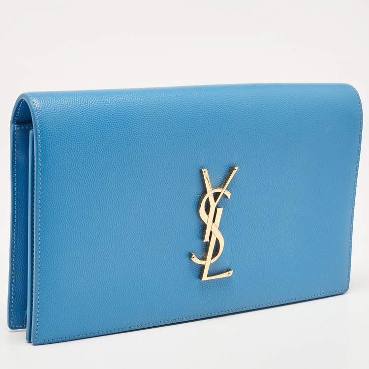 مملوكة مسبقًا Saint Laurent Light Blue Leather Monogram Kate Clutch