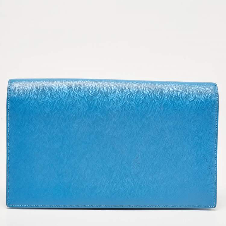 مملوكة مسبقًا Saint Laurent Light Blue Leather Monogram Kate Clutch
