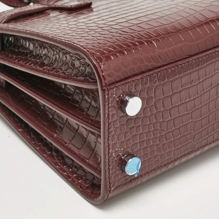 Pre Owned Saint Laurent Burgundy Croc Embossed Leather Nano Classic Sac De Jour Tote