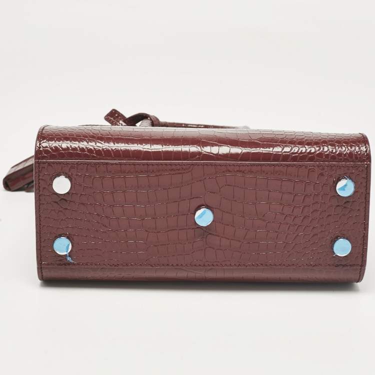 Pre Owned Saint Laurent Burgundy Croc Embossed Leather Nano Classic Sac De Jour Tote