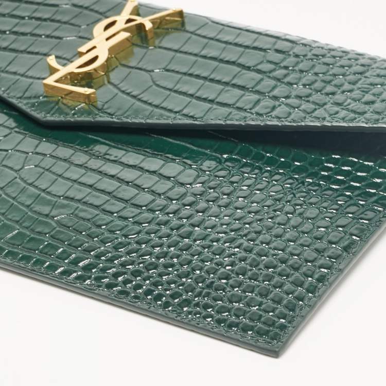 Pre Owned Saint Laurent Green Croc Embossed Leather Uptown Pouch