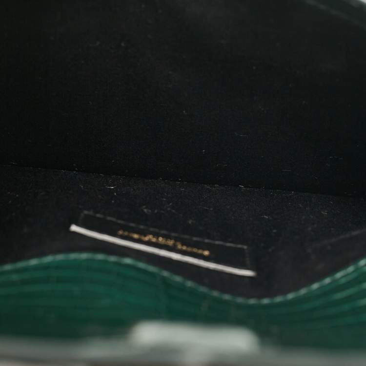 Pre Owned Saint Laurent Green Croc Embossed Leather Uptown Pouch