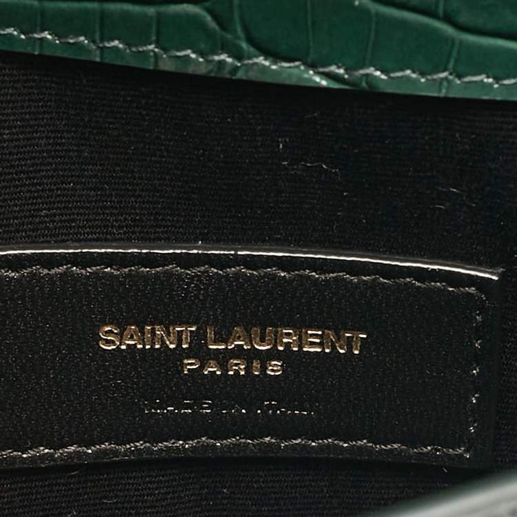 Pre Owned Saint Laurent Green Croc Embossed Leather Uptown Pouch